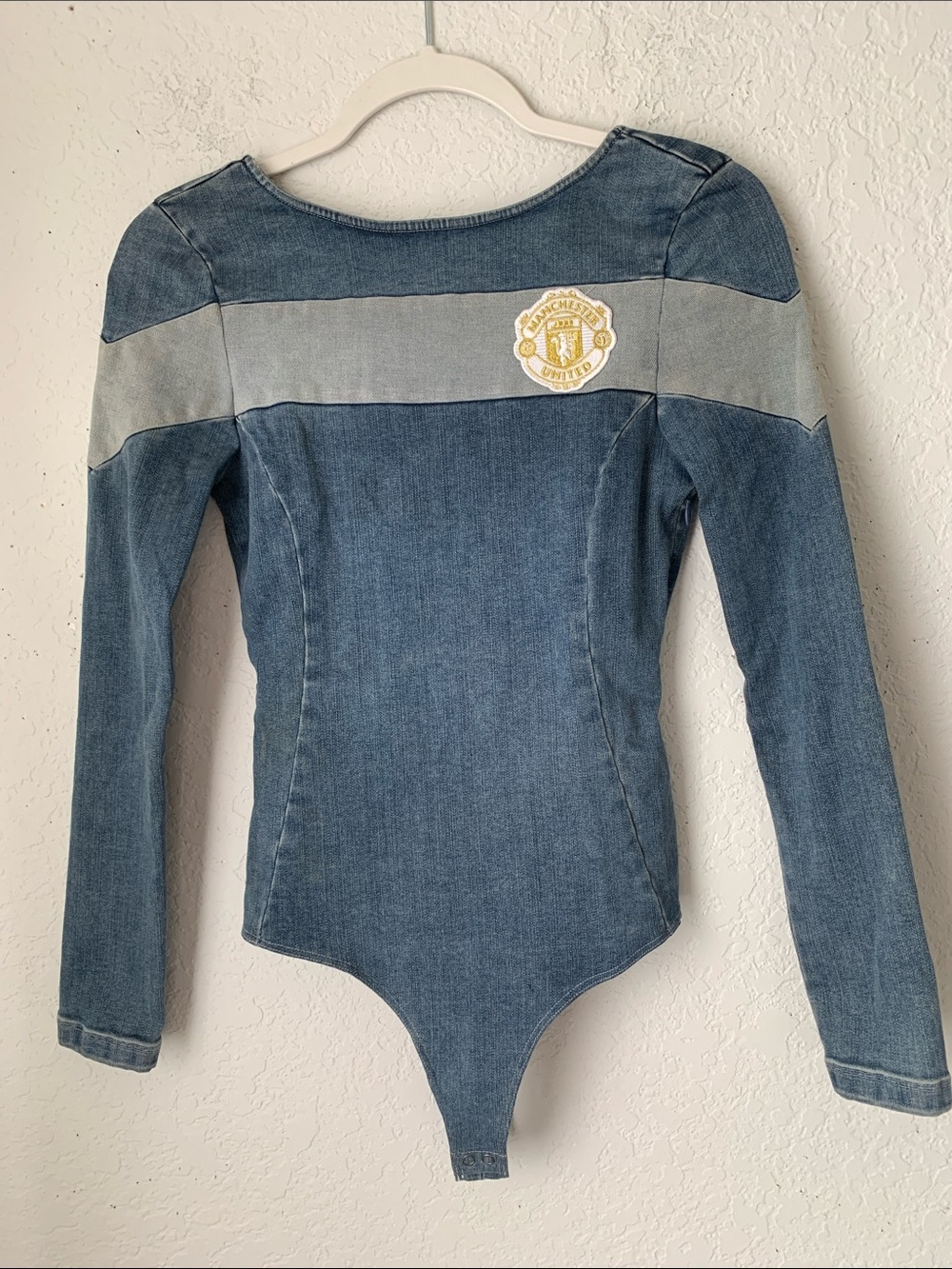 True Religion Denim Long-Sleeve Bodysuit with Light Wash Stripe XS